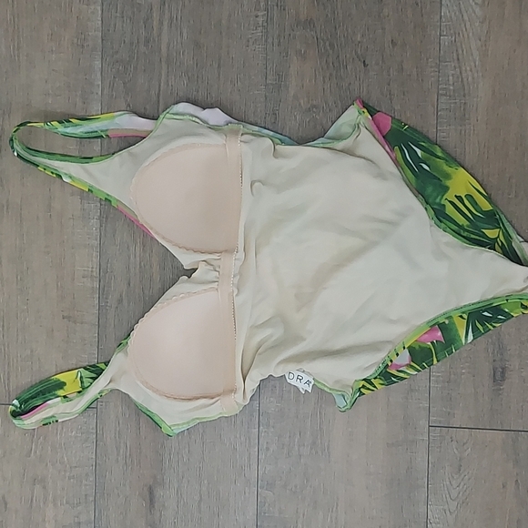 Hydra Swimsuit One Piece with Green Palms & Pink Flowers 10 - Picture 3 of 7